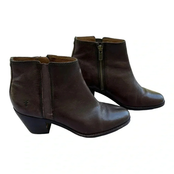 FRYE Brown Leather Jolene Zip Block Heel Bootie // Size 7 - Picture 1 of 13